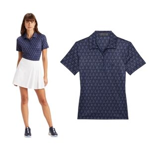G/Fore Women's Twilight Blue G Logo Print Short Sleeve Polo Shirt Size Large